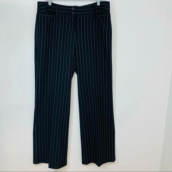 Bogari Silk Blend Pants Woman Trousers Size 10 Black‎ White Stripe Pocket Career - Picture 1 of 13